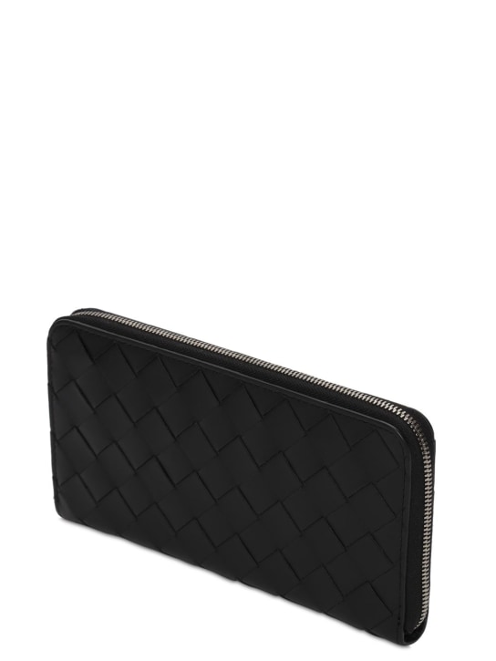 Bottega Veneta: Intrecciato leather zip around wallet - Black - men_1 | Luisa Via Roma