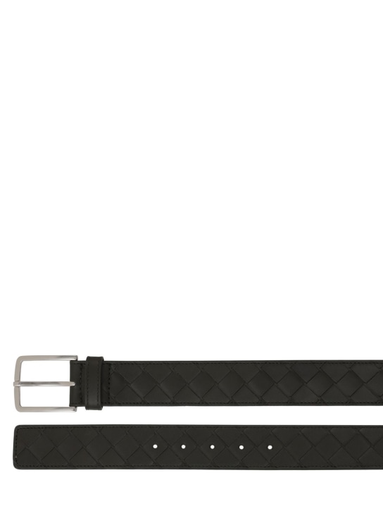 Bottega Veneta: 3.5cm New intreccio buckle leather belt - Camping Green - men_1 | Luisa Via Roma