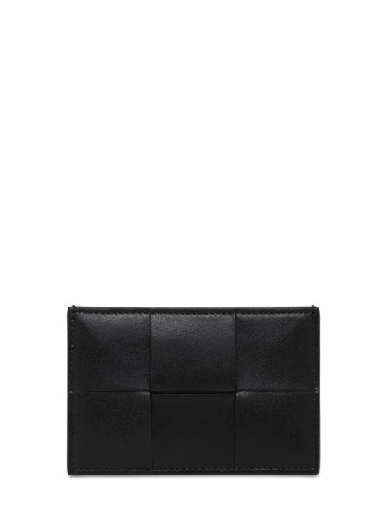 Bottega Veneta: Cassette leather credit card case - Black - men_0 | Luisa Via Roma