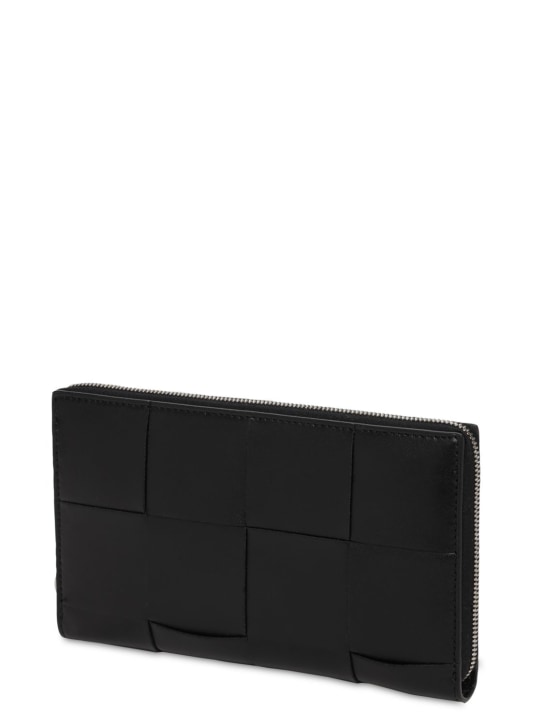 Bottega Veneta: Cassette leather zip around wallet - Black - men_1 | Luisa Via Roma