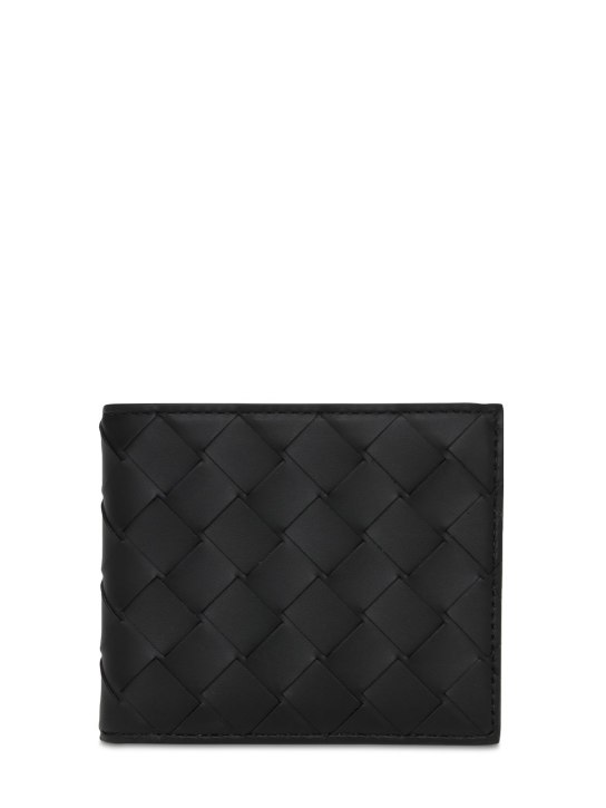 Bottega Veneta: Intrecciato leather bi-fold wallet - Black/Grass - men_0 | Luisa Via Roma