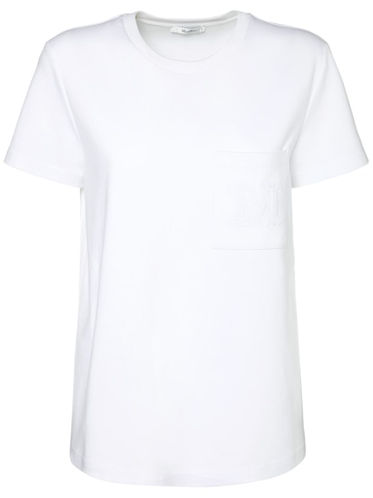 Max Mara: T-shirt en coton avec poche à logo Papaïa - women_0 | Luisa Via Roma