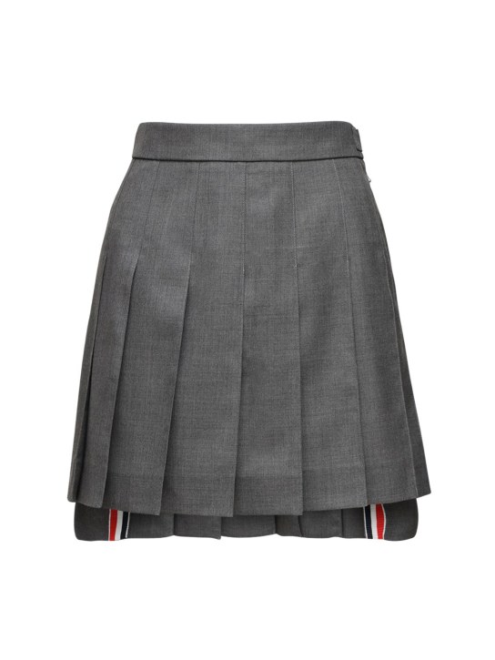 Thom Browne: Pleated wool mini skirt - Gri - women_0 | Luisa Via Roma