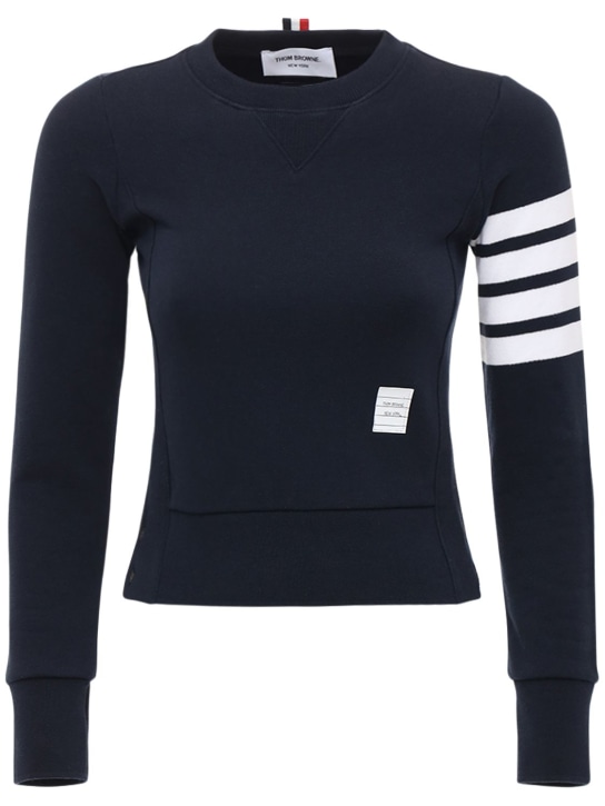 Thom Browne: Intarsia stripes cotton sweatshirt - women_0 | Luisa Via Roma
