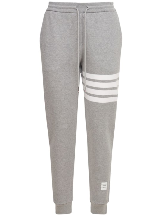 Thom Browne: Intarsia stripes cotton sweatpants - Grey - women_0 | Luisa Via Roma