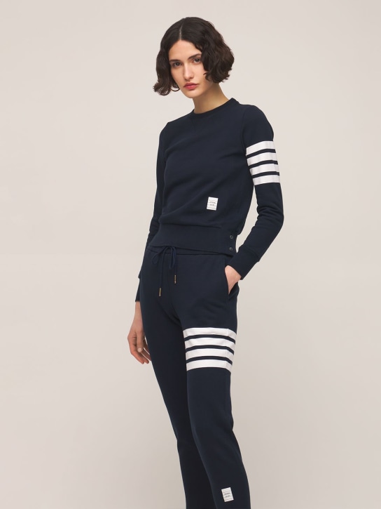 Thom Browne: Intarsia stripes cotton sweatpants - Navy - women_1 | Luisa Via Roma