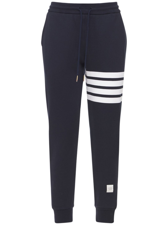 Thom Browne: Intarsia stripes cotton sweatpants - Navy - women_0 | Luisa Via Roma