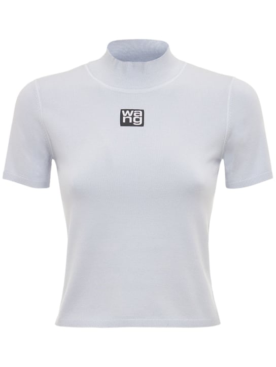 Alexander Wang: T-shirt en jersey stretch avec patch logo - Bleu Clair - women_0 | Luisa Via Roma
