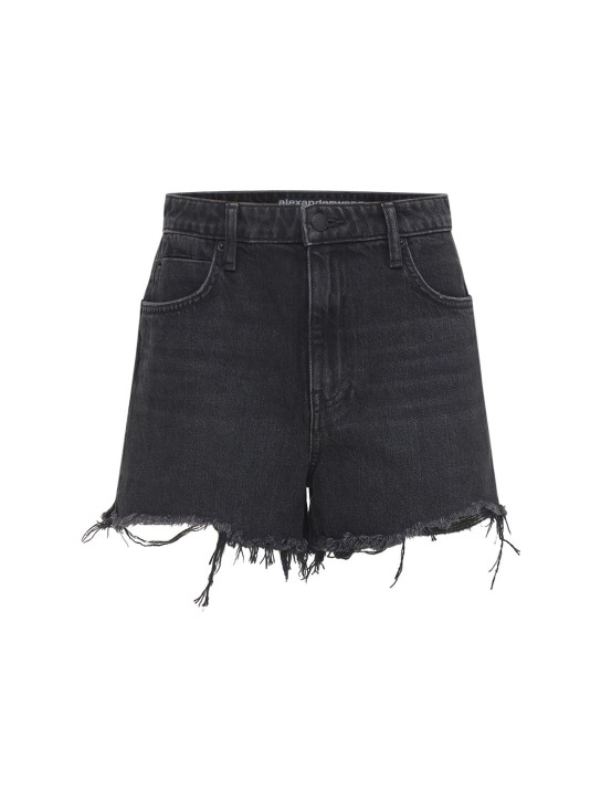 Alexander Wang: Cotton denim shorts w/ raw cut hem - Dark Grey - women_0 | Luisa Via Roma