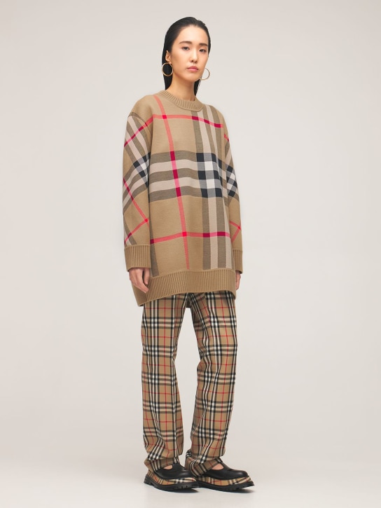 Burberry: Calee wool blend check crewneck sweater - women_1 | Luisa Via Roma