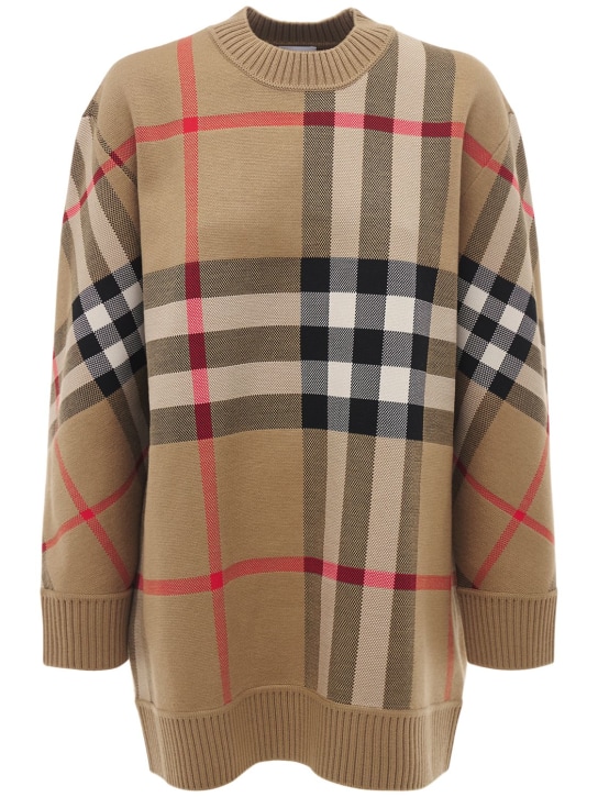 Burberry: Calee wool blend check crewneck sweater - women_0 | Luisa Via Roma