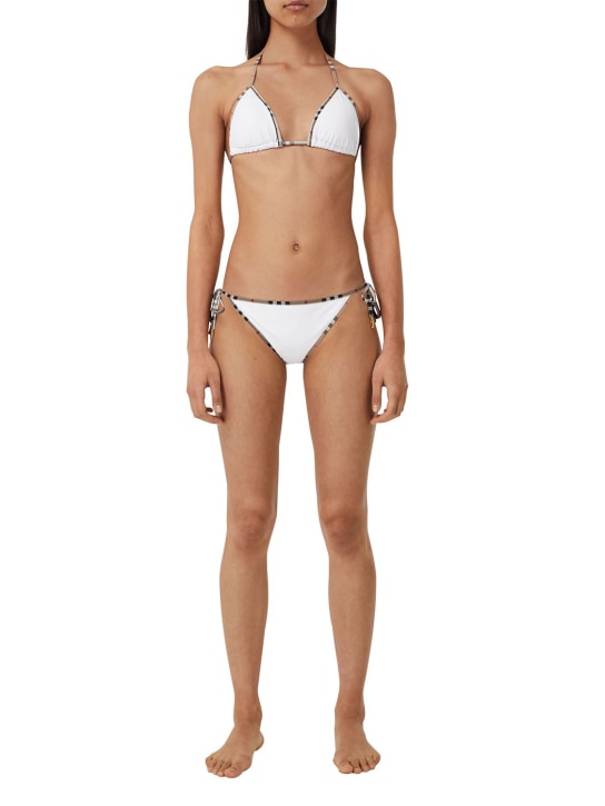 Burberry: Mata nylon & Check trim triangle bikini - White - women_1 | Luisa Via Roma
