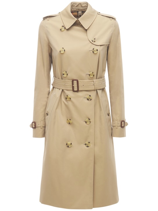 Burberry: Trench-coat long en toile Kensington - Beige - women_0 | Luisa Via Roma