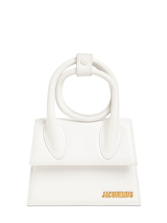 Jacquemus: Le Chiquito Noeud leather top handle bag - Beyaz - women_0 | Luisa Via Roma