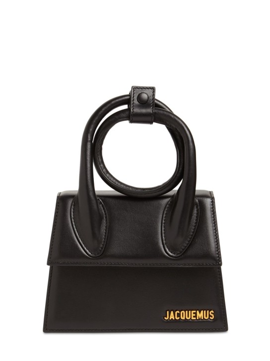 Jacquemus: Le Chiquito Noeud leather top handle bag - Siyah - women_0 | Luisa Via Roma
