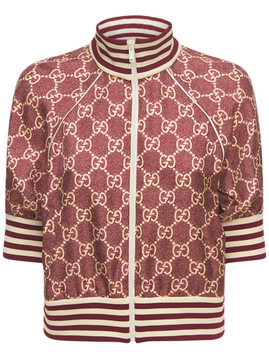 Gucci: Logo print silk twill zip jacket - Multicolor - women_0 | Luisa Via Roma