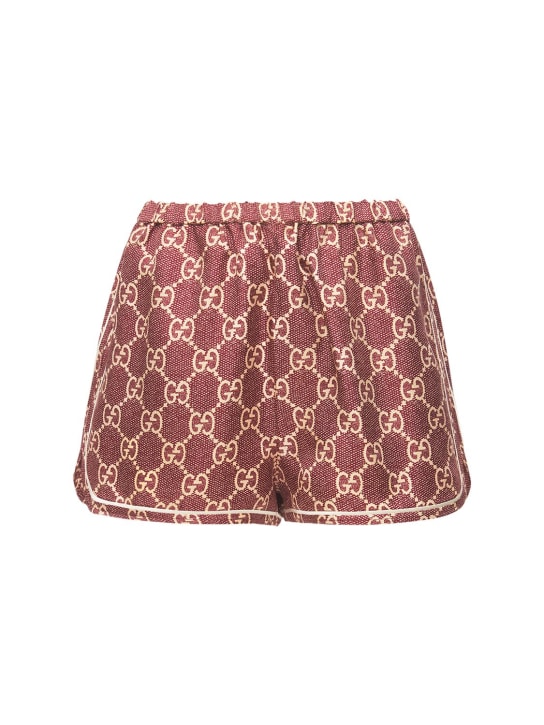 Gucci: Shorts in twill di seta con logo - Multicolore - women_0 | Luisa Via Roma