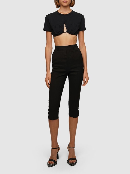 Jacquemus: Le T-Shirt Baci 코튼 셀프 타이 크롭 탑 - 블랙 - women_1 | Luisa Via Roma