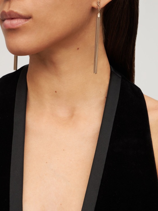 Saint Laurent: Loulou Bo chain tassel earrings - Altın Rengi - women_1 | Luisa Via Roma