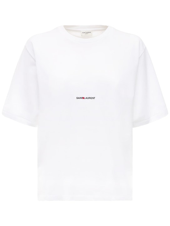 Saint Laurent: Loose logo print cotton jersey t-shirt - White - women_0 | Luisa Via Roma