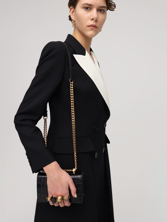 Alexander McQueen: Mini Jeweled croc embossed shoulder bag - Black - women_1 | Luisa Via Roma
