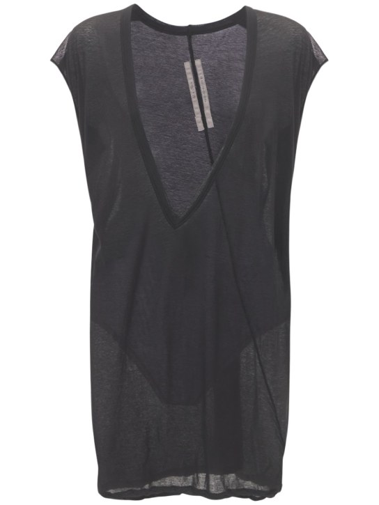 Rick Owens: T-shirt long en jersey de coton transparent - Noir - women_0 | Luisa Via Roma