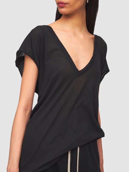 Rick Owens: Sheer cotton jersey long t-shirt - women_2 | Luisa Via Roma