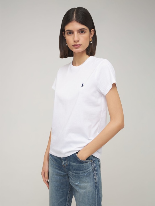 Polo Ralph Lauren: T-shirt en jersey de coton à logo - Blanc - women_1 | Luisa Via Roma