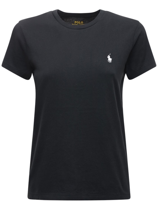 Polo Ralph Lauren: Camiseta de jersey de algodón con logo - Negro - women_0 | Luisa Via Roma