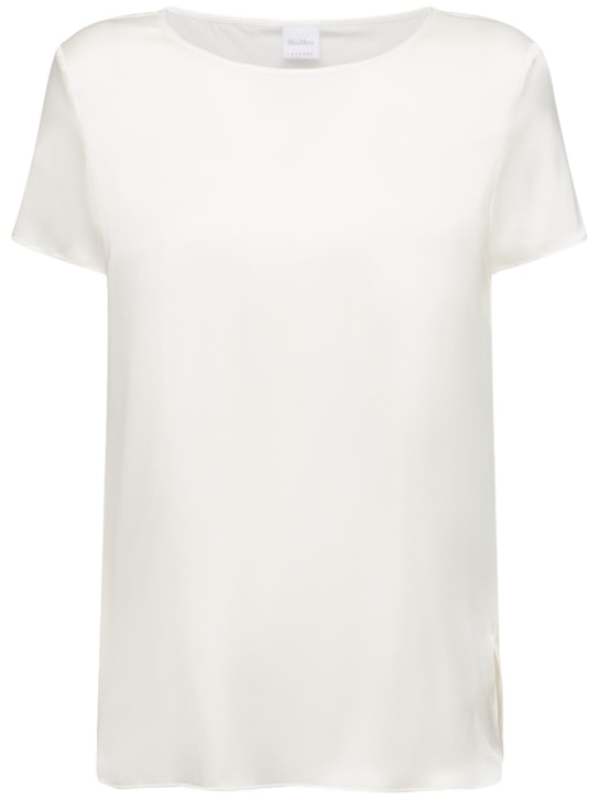 Max Mara: Camiseta de satén de seda - Blanco - women_0 | Luisa Via Roma