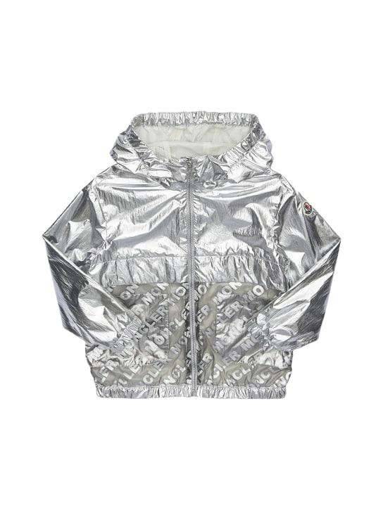 Moncler: Abbey hooded metallic nylon jacket - Gümüş - kids-girls_0 | Luisa Via Roma