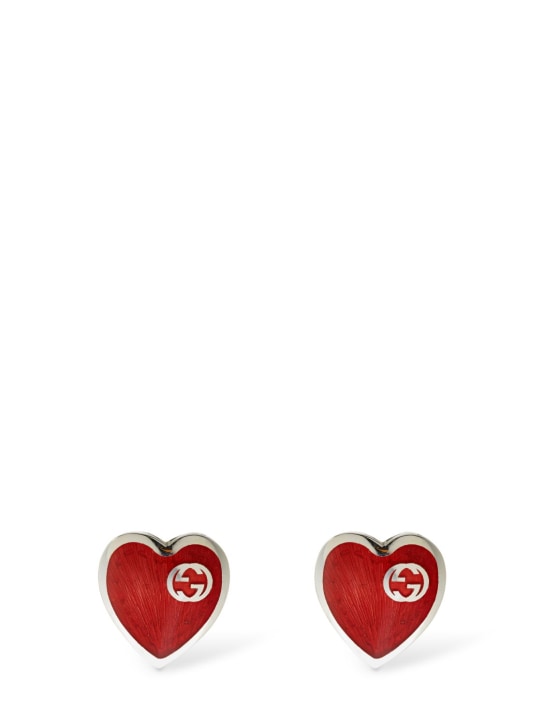 Gucci: Boucles d'oreilles cœurs en émail GG - women_0 | Luisa Via Roma