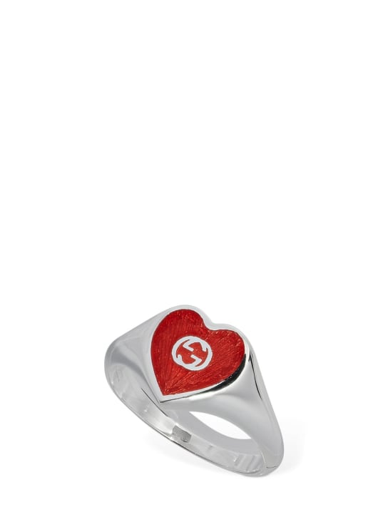 Gucci: Interlocking G Heart enamel ring - Silver/Red - women_0 | Luisa Via Roma
