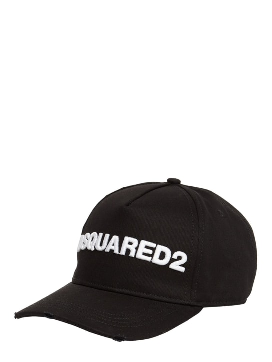 Dsquared2: Logo刺绣棉质华达呢棒球帽 - 黑色/白色 - men_1 | Luisa Via Roma