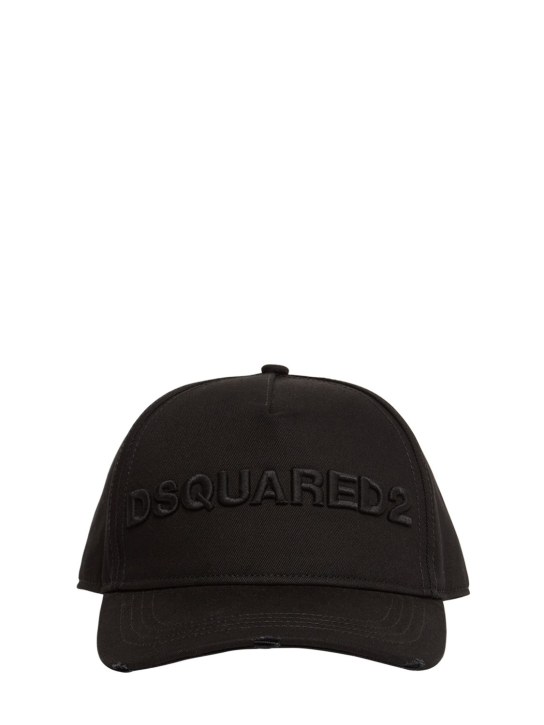 Dsquared2: Cappello in gabardina di cotone con logo - Nero - men_0 | Luisa Via Roma