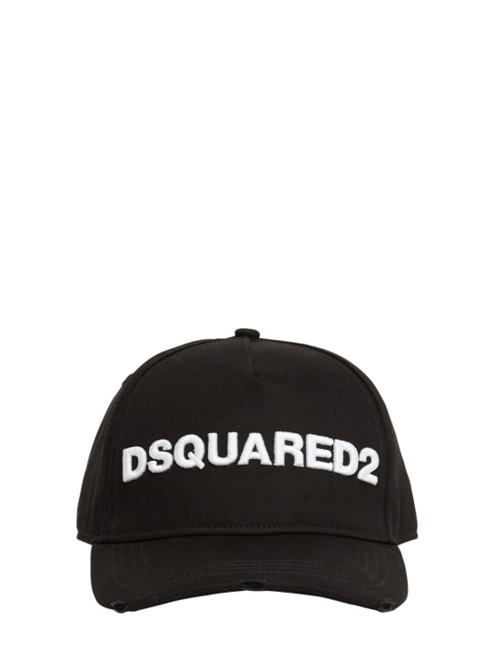Dsquared2: Logo embroidered cotton gabardine cap - Siyah/Beyaz - men_0 | Luisa Via Roma