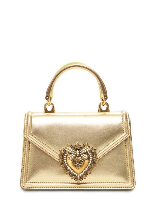 Dolce&Gabbana: Mini Devotion laminated leather bag - Altın Rengi - women_0 | Luisa Via Roma