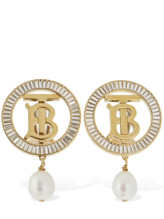 Burberry: TB logo baguette & pearl clip-on earring - White/Gold - women_0 | Luisa Via Roma