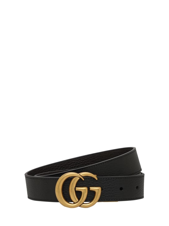 Gucci: 3cm GG reversible leather belt - Siyah/Kahverengi - men_0 | Luisa Via Roma