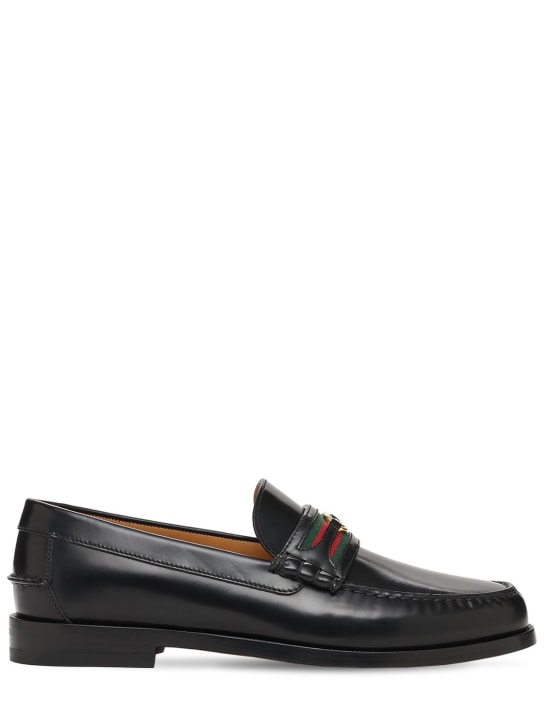 Gucci: 25mm GG Web Kaveh leather loafers - Black - men_0 | Luisa Via Roma