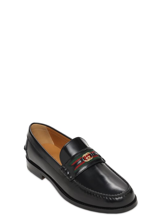 Gucci: 25mm GG Web Kaveh leather loafers - Black - men_1 | Luisa Via Roma