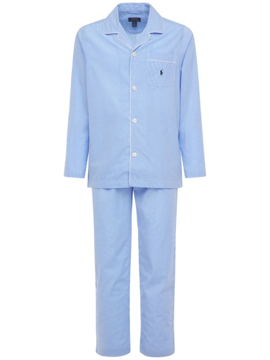 Polo Ralph Lauren: Ensemble de pyjama boutonné en coton - Bleu Clair - men_0 | Luisa Via Roma