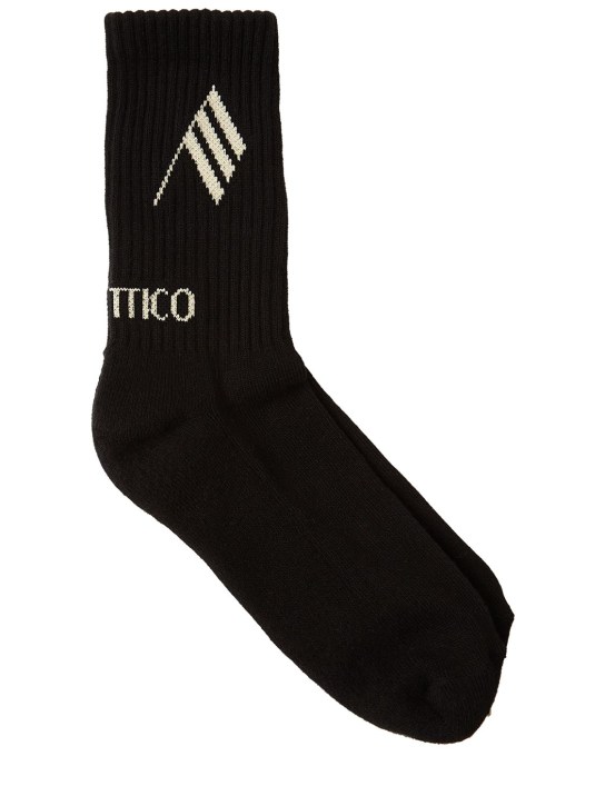 The Attico: Sahara logo cotton blend socks - Siyah/Beyaz - women_0 | Luisa Via Roma