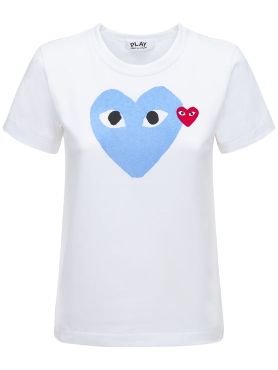 Comme des Garçons Play: Logo cotton jersey t-shirt - White/Blue - women_0 | Luisa Via Roma