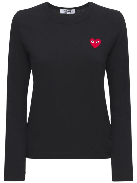 Comme des Garçons Play: Camiseta de jersey de algodón con logo - Negro - women_0 | Luisa Via Roma