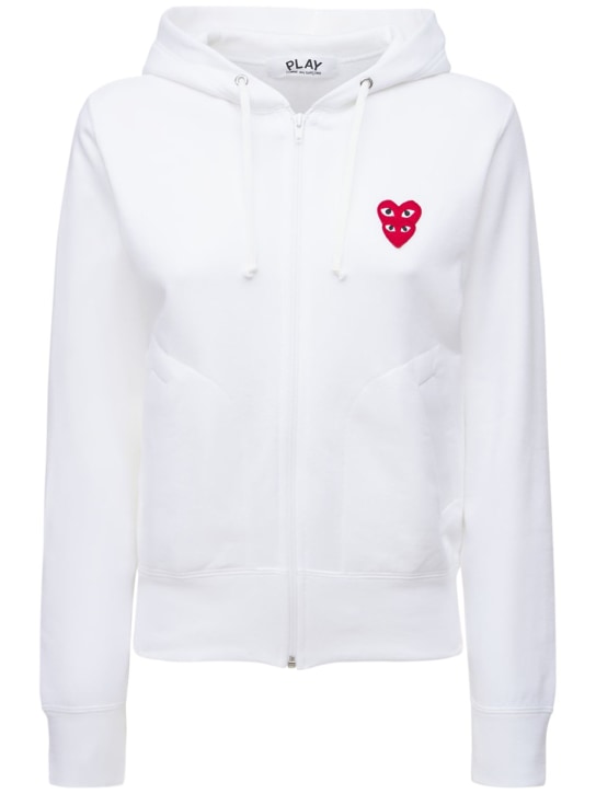 Comme des Garçons Play: Logo cotton jersey zip sweatshirt hoodie - Beyaz - women_0 | Luisa Via Roma
