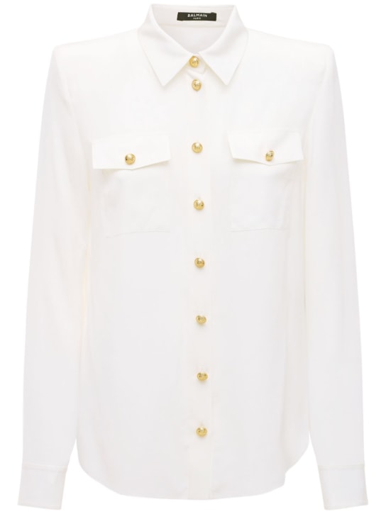 Balmain: Camisa de seda crepé de china con botones - Blanco - women_0 | Luisa Via Roma
