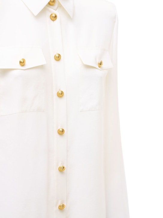 Balmain: Buttoned sheer silk crêpe de chine shirt - White - women_1 | Luisa Via Roma