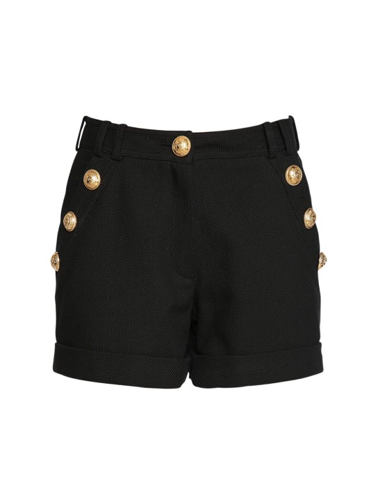 Balmain: SHORTS AUS BAUMWOLLPIQUÉ - Schwarz - women_0 | Luisa Via Roma