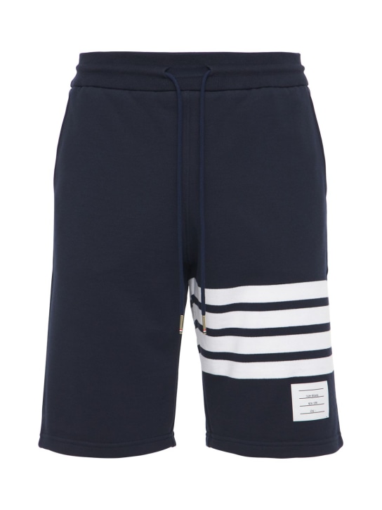 Thom Browne: Short en jersey de coton 4-Bar - Bleu Marine - men_0 | Luisa Via Roma